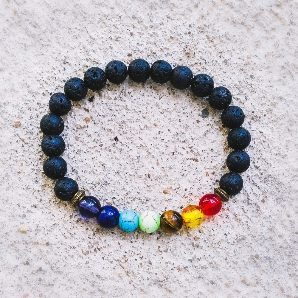 Healing Chakra Beaded Bracelet with Authentic Lava Stone Beads
